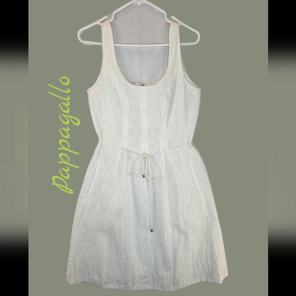 Pappagallo Women Natural White Seersucker Summer Dress Sz 10 Pockets - Picture 1 of 14